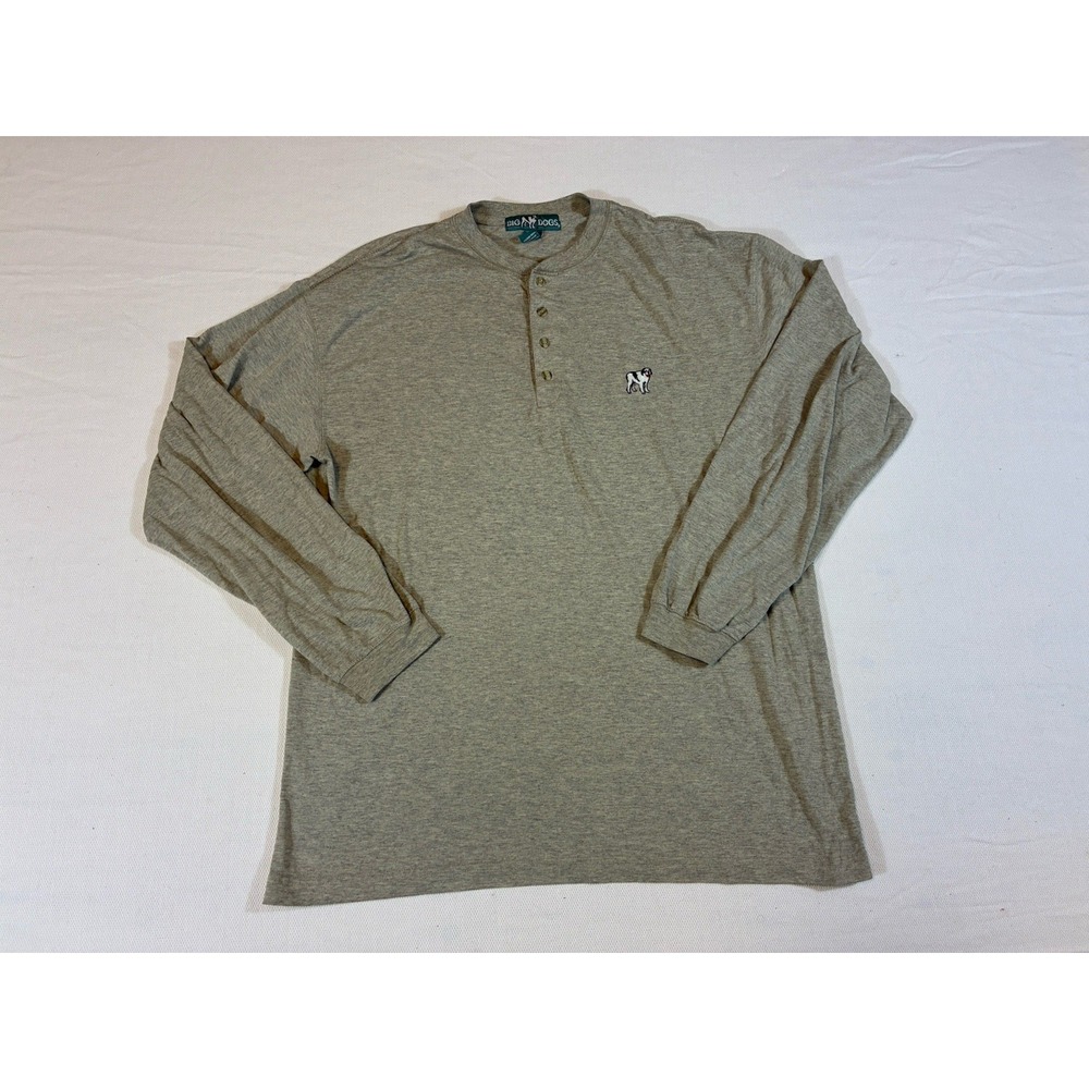 Vintage Big Dogs Henley Shirt Large Gray Long Sleeve Embroidered Logo